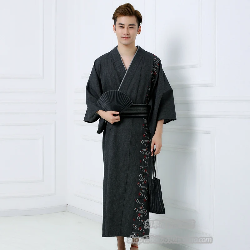 

100% мужской халат с утолщенным кимоно, халат Оби, зимняя Пижама, японское хлопковое кимоно, мужское банное