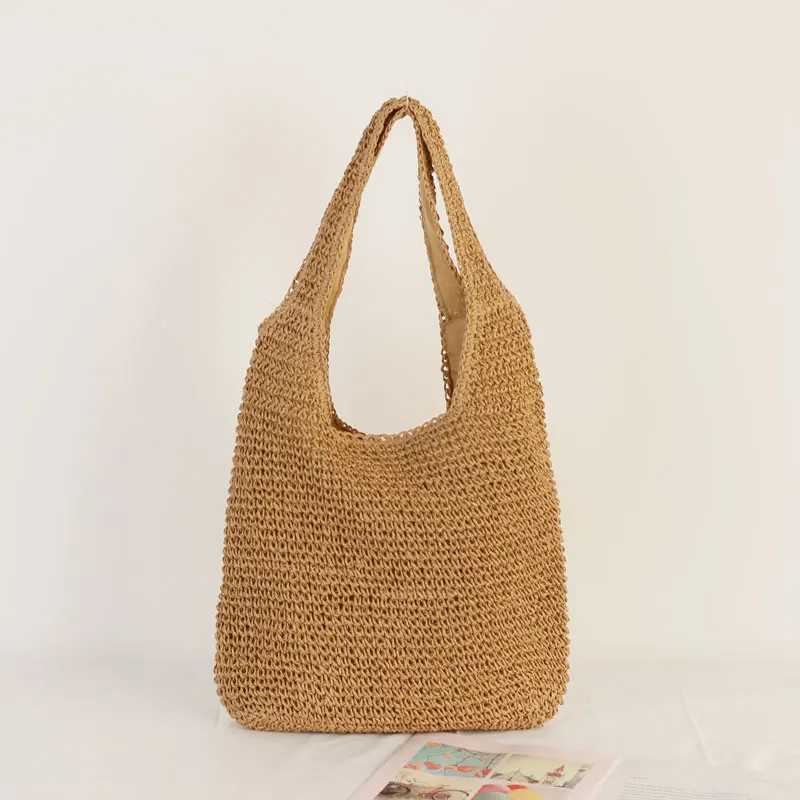 Summer Casual Straw Bag Large Capacity Hollow Out Beach Bag Fashion Rattan Handmade Women Shoulder Bag Big Purses Shopper Sac