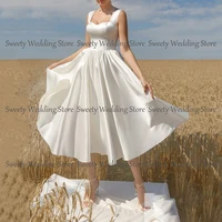 jiayigong custom short satin wedding dress sweetheart sleeveelss simple plain a line wedding gown tea length bridal dresses