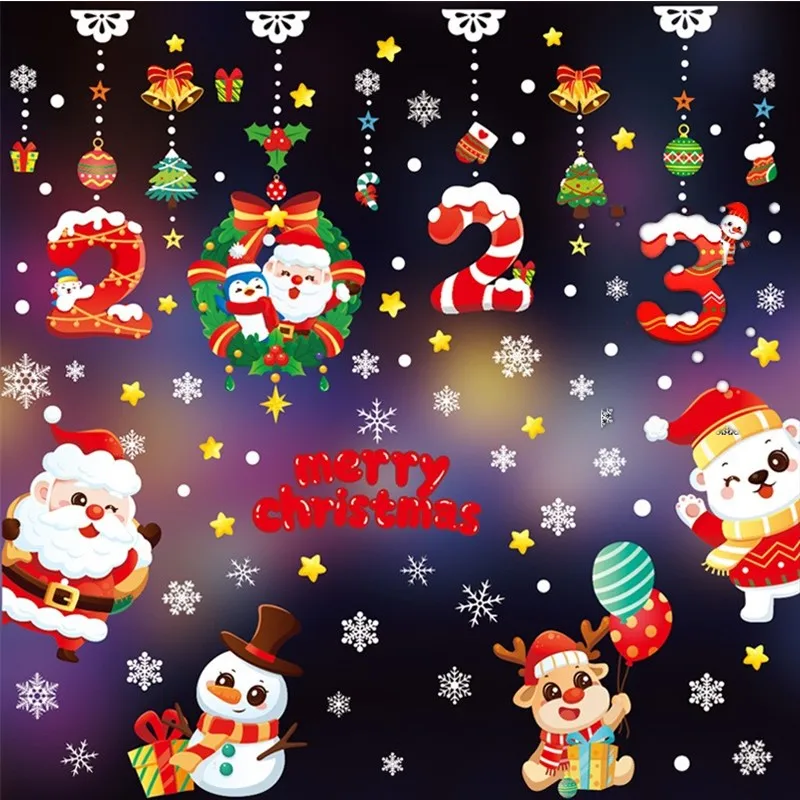 

Рождественский Декор, наклейки на окна, наклейки на стену с Санта-Клаусом, оленем, рождественские украшения для дома, двери, окна, дисплея, с новым годом 2023