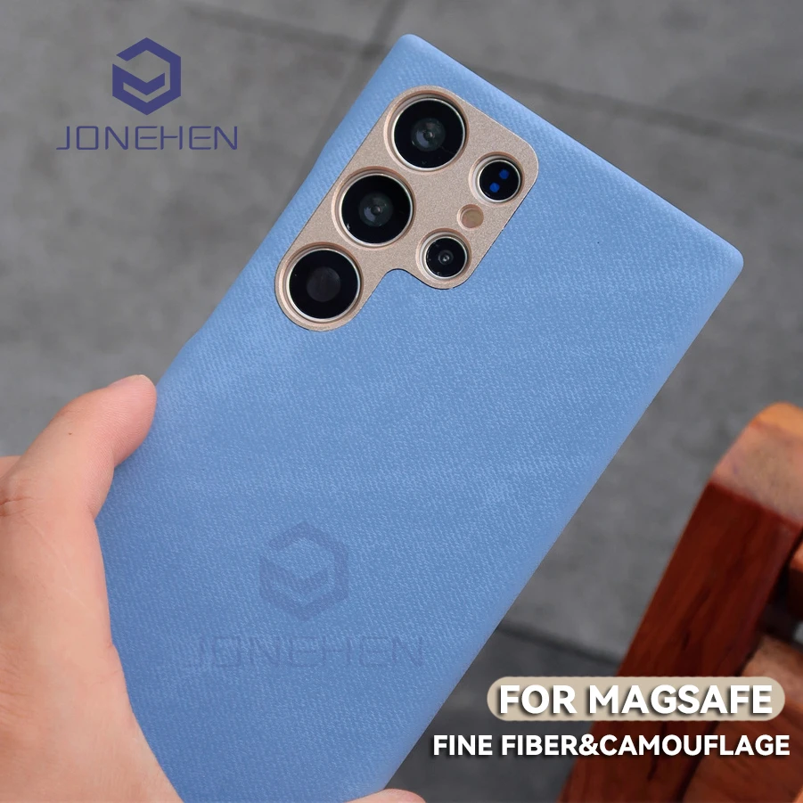 Роскошный чехол из волоконной кожи с беспроводной зарядкой для Samsung Galaxy S24 Ultra S23