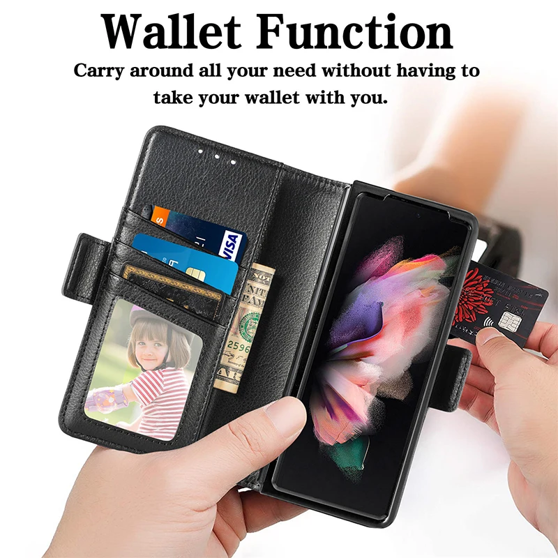 For Samsung Galaxy Z Fold 4 Case with S Pen Holder, PU Leather Flip Wallet Shockproof Phone Cover Galaxy Z Fold 4 5G Fold 3