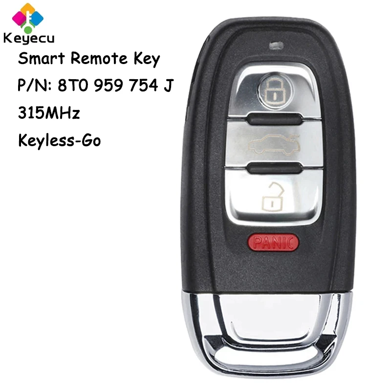 

KEYECU Keyless-Go Smart Remote Control Car Key With 3+1 4 Buttons 315MHz - FOB for Audi Q5 A4L, P/N: 8T0 959 754 J , 8T0959754J