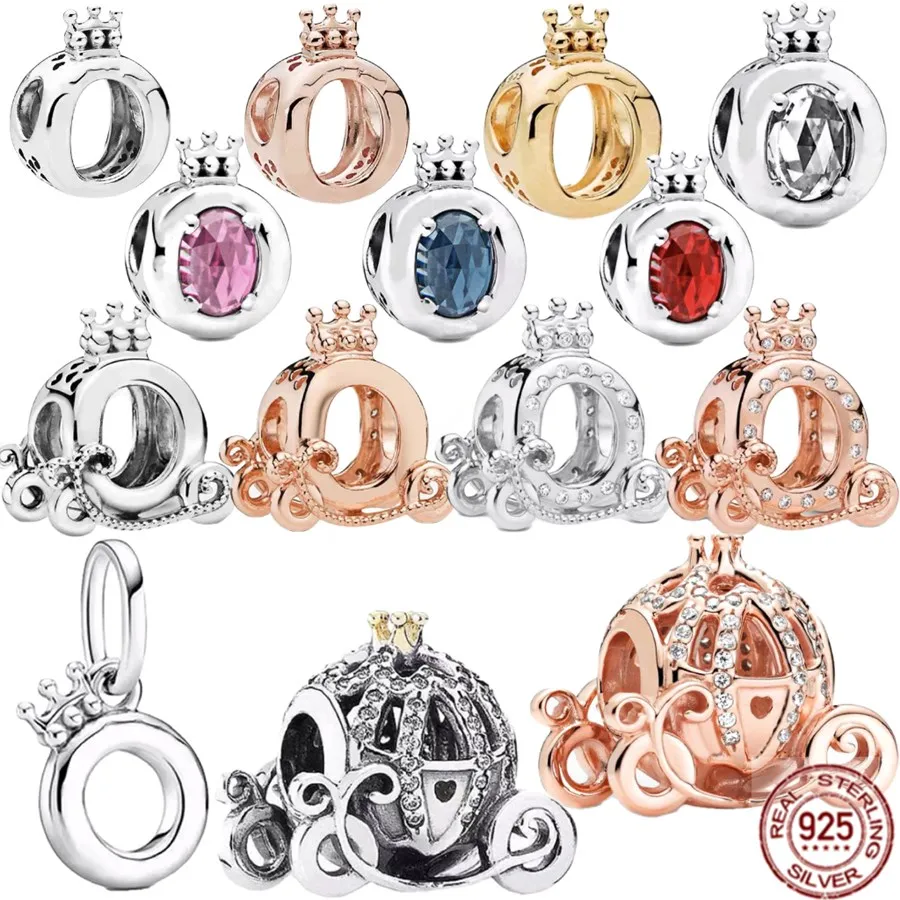 

The Pumpkin Carriage Crown O-ring 925 Sterling Silver Fit Original Bracelet Rose Gold Plated Charm Bead DIY Jewelry