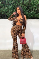 sexy women suitstwo piece sets fashionable elegant leopard tops and pants wide leg suits spring long sleeve shirt street outfits