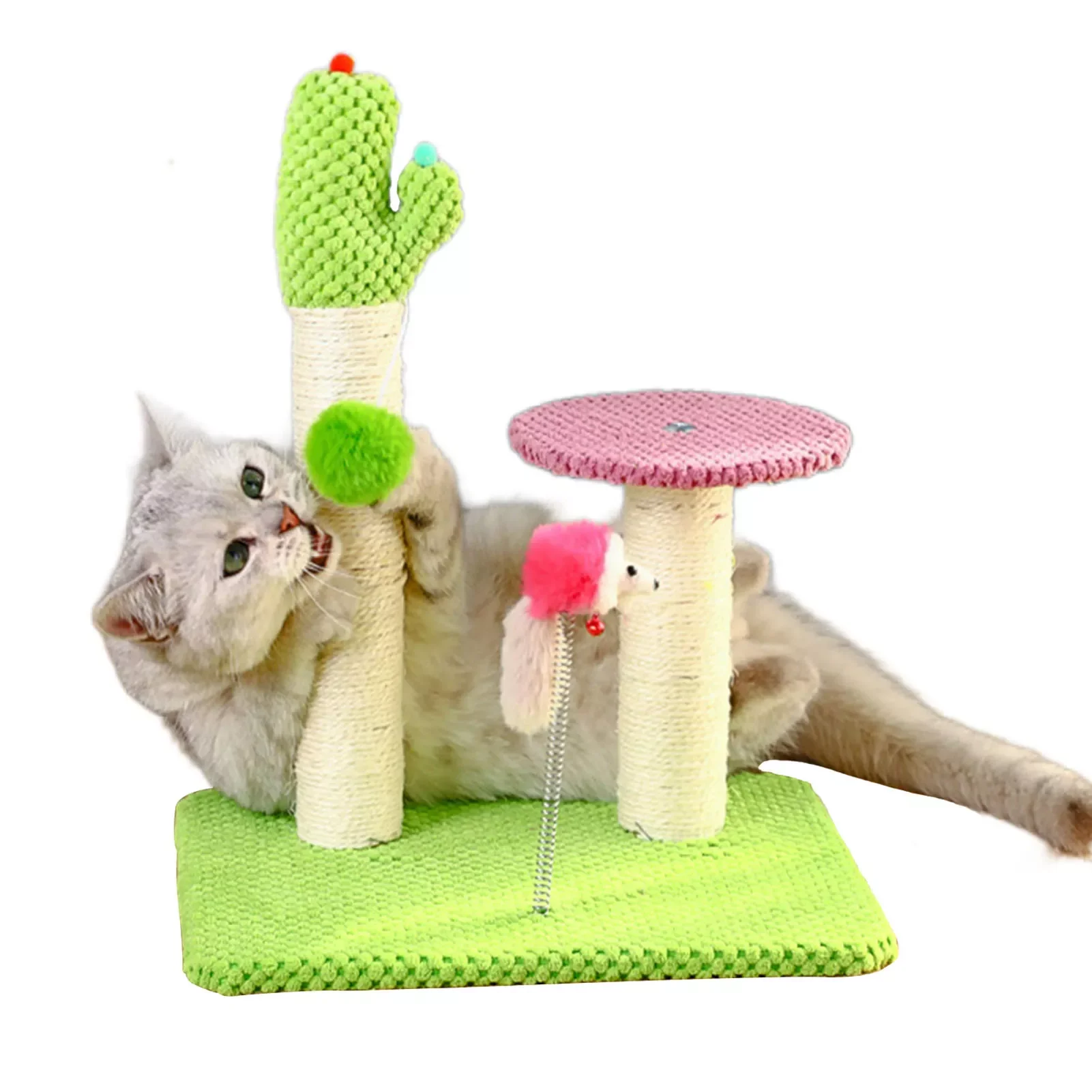 

NEW IN Cactus Scratching Posts Sturdy Cactus Cat Scratcher Green Stable Base With Balls Full Wrapped Natural Sisal Scratching Po