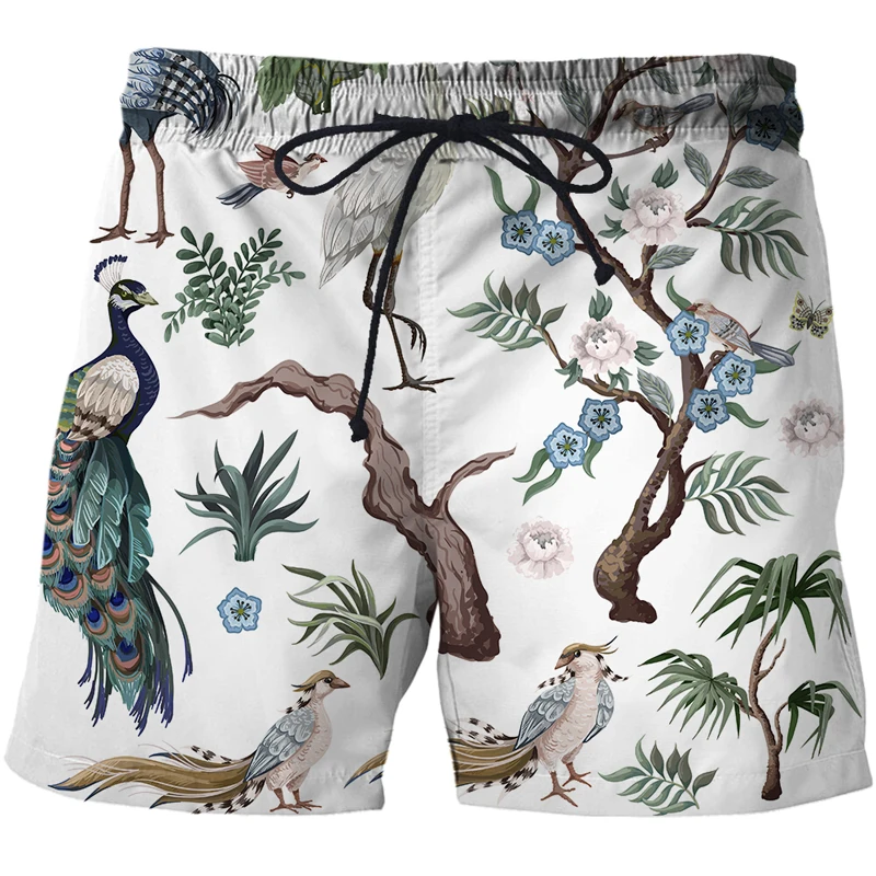 2022 3D Flower, bird and plant illustration Shorts Casual New Quick Dry Beach Swimming Shorts Men Hip Hop Short Pants Beach