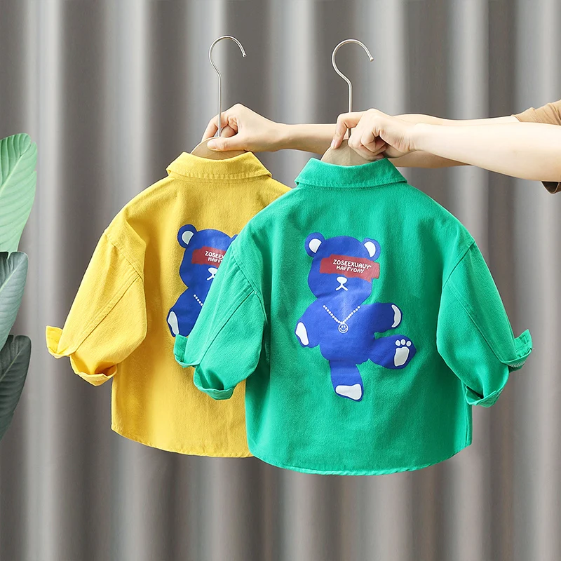 

Boys' Shirt Children's Clothing 2022 Autumn Children's Long Sleeve Children Cartoon Shirt Autumn Clothing Korean Style Shirt