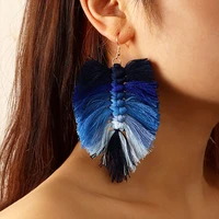 bohemia vintage leaves tassel ear hook earring handmade weave feather drop earrings for women jewelry girls retro dangle earring