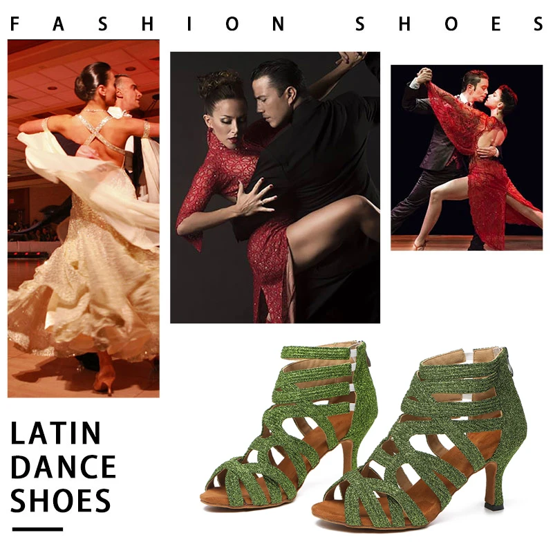 SWDZM New Women Latin Dance Shoes Ladies Hollow Ballroom Dance Boots High Heels Dancing Shoes Performance Salsa Party Shoes