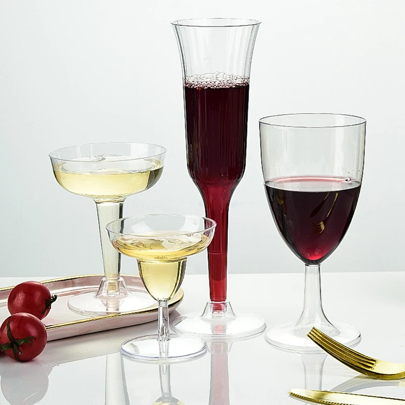 

180/230ML Disposable Red Wine Glass Plastic Champagne Flutes Glasses Cocktail Goblet Wedding Party Supplies Bar Drink Cups