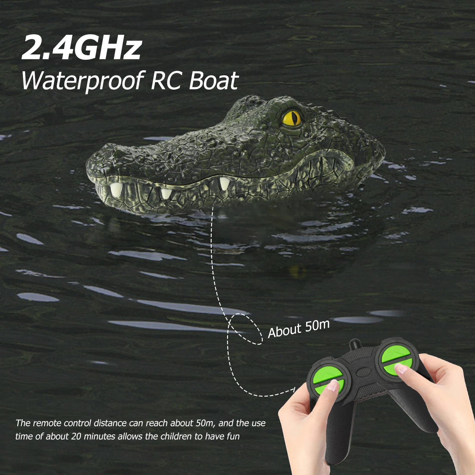 

RC Boat Ship Toy Simulation Crocodile Head 2.4G Remote Control Joke Alligator Decoy for Adult Swimming Pool Party Lake Camping