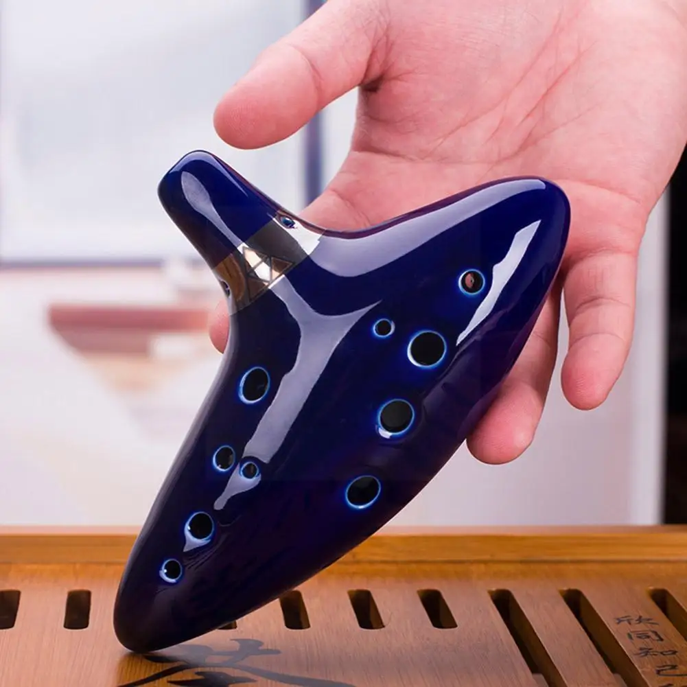 

1pc 12 Hole Ocarina Alto C Ocarina Blue Kiln-fired Instrument Hand Wind Flute With Rest Ceramic H1u1