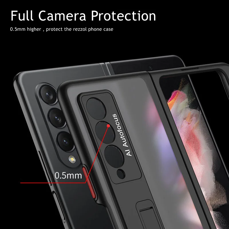 case for samsung galaxy z fold 3 2 5g frosted translucent case tpu frame hard clear back cover s pen slot holder kickstand case free global shipping