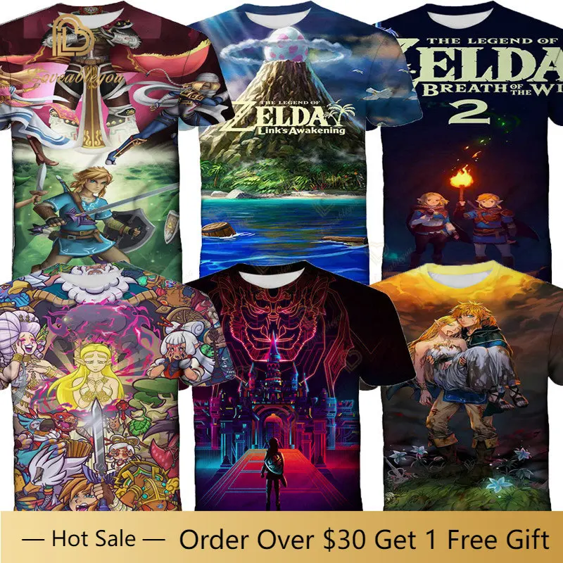 

2023 New Legend of Zelda Short Sleeve Cosplay T-shirt Boys Girls Fashion Cute Loose T-Shirt Pikachu 4T-14T Children's T-Shirt