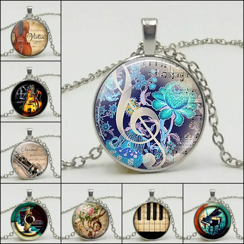 

New 3 Colors Fashion Piano Notes Guitar Music Art Pendant Creative Diy Cello Crystal Jewelry Handmade Necklace Accessories