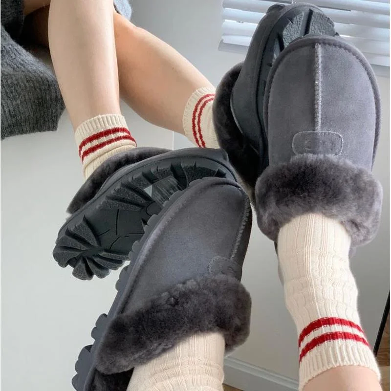 Furry Slippers Women's Winter 2021 New Leather Wool Baotou Slippers To Keep Warm Fur At Home Plus Velvet Cotton Slippers