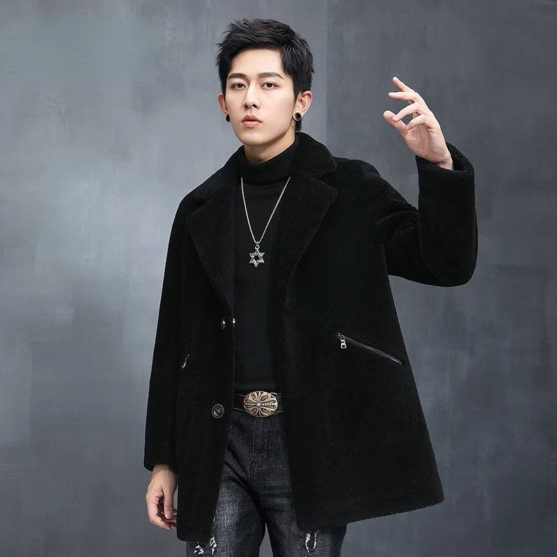 

Мужская шерстяная куртка с овчиной, Повседневная Длинная Куртка с овчиной 2023, SQQ1027, для зимы, 100%