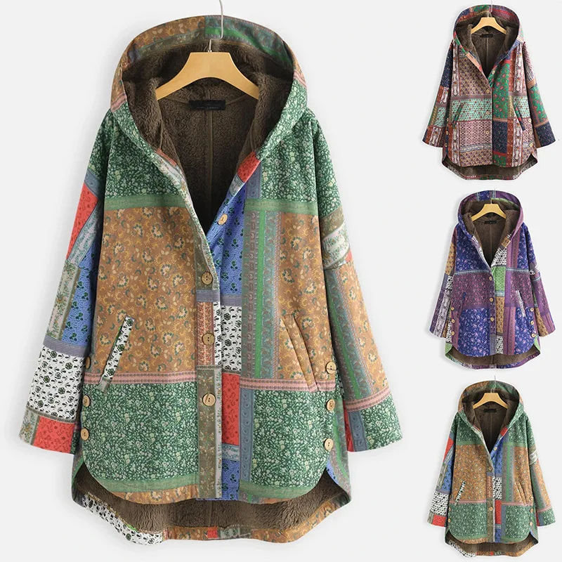 

Women Printed Hooded Padded Jacket Plus Size Parka Harajuku Keep Warm Women Winter Coat Free Shipping Retro Casual Jacket Africa