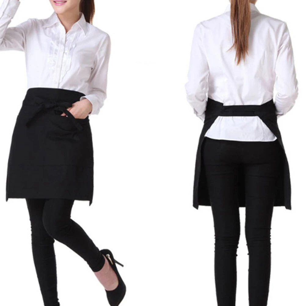 

1pc Black Server Apron with Pocket Short Waist Apron Waiter Waitress Tip Restaurant Coffee Shop Apron Kitchen Tool