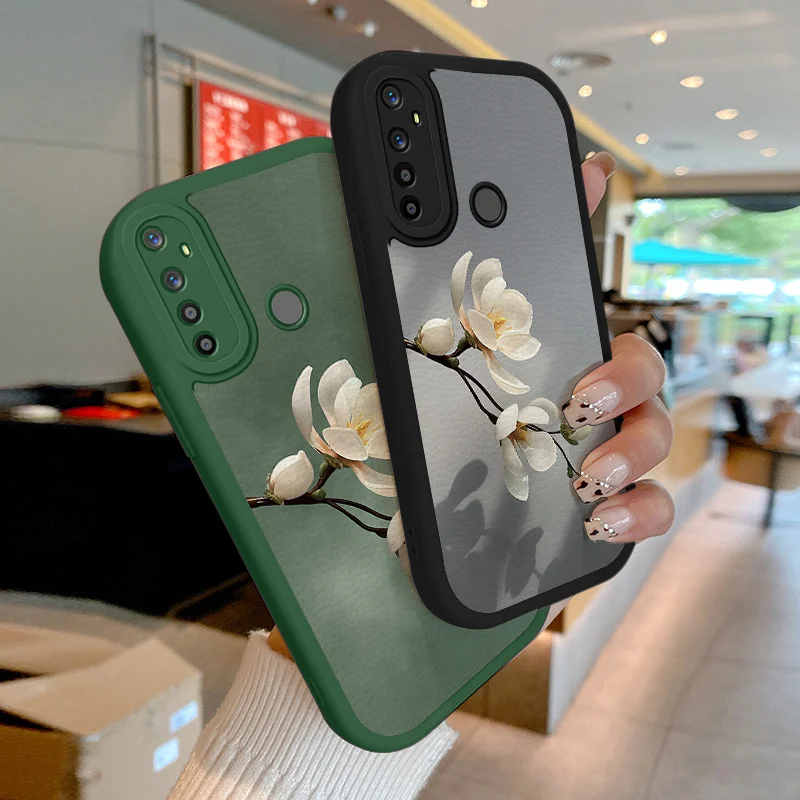 

For Realme 5 5i 5S 6 6i 6S Realme 7 4G Global 7i 8 Pro C17 Narzo 20 Pro Case Magnolia Lambskin Phone Case Soft Silcone