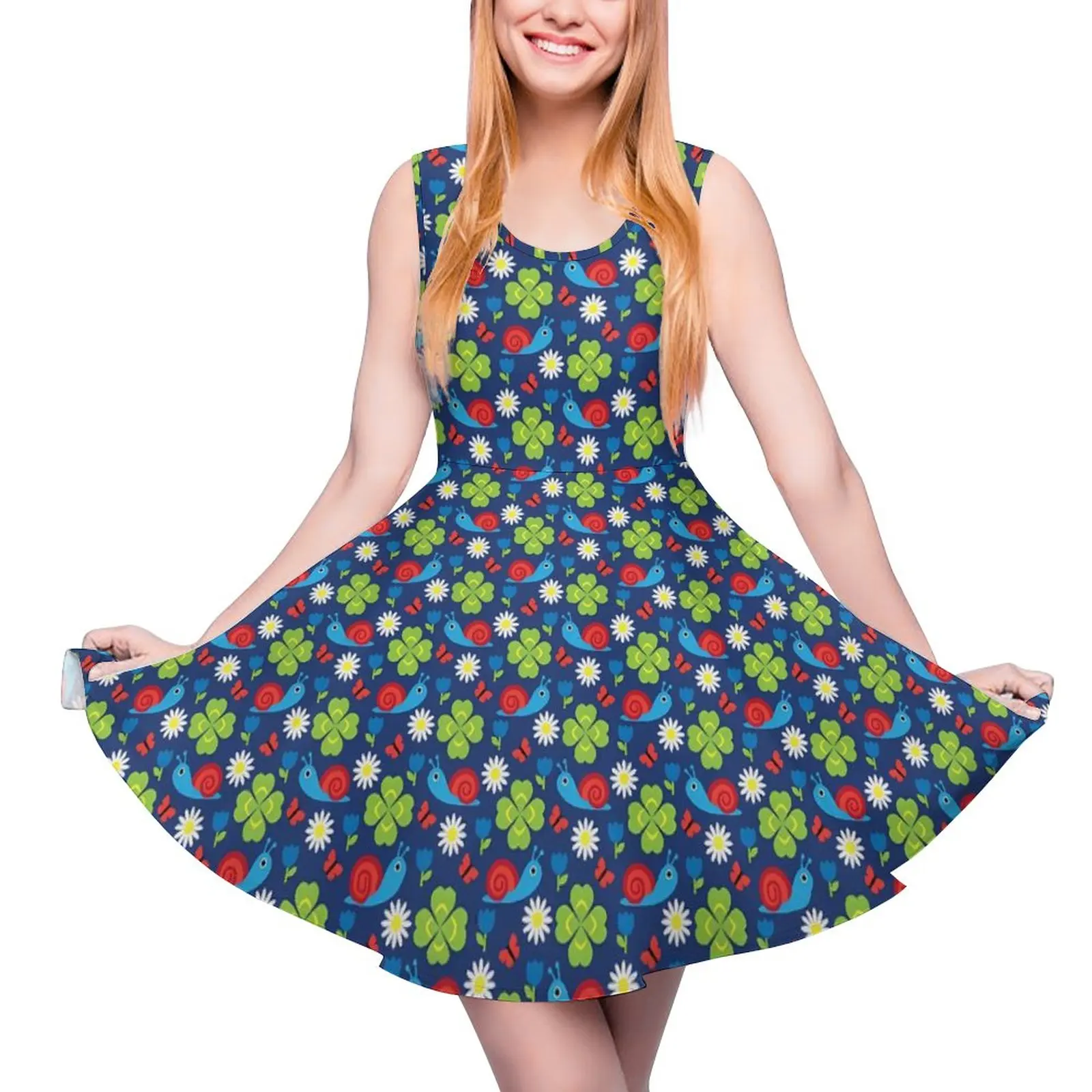 

Snail Print Dress Cute Animal Modern Dresses High Waist Aesthetic Skate Dress Female Printed Clothing Gift Idea