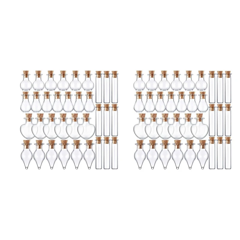 

100 Pieces Small Mini Glass Jars Bottles With Cork Stoppers 5 Shapes Tiny Wishing Drifting Bottle Crafts DIY Projects