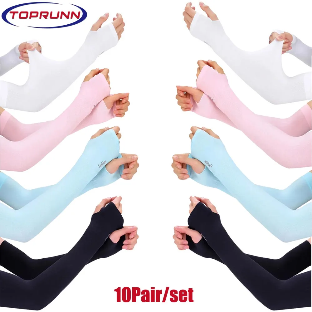 

10Pairs Sun Long Sleeves UV Protection Cooling Arm Sleeves-Thumb Hole Sun Sleeve Cover for Running,Cycling,Gardening,Hiking,Golf