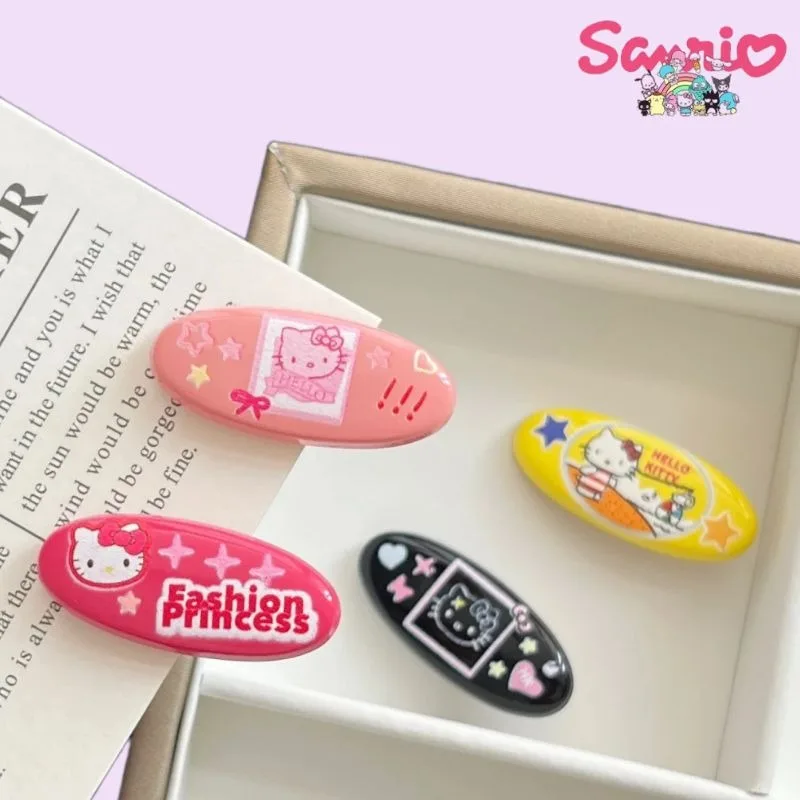 

New Sanrio Duckbill Clip Printed Oval Hello Kitty Sweet Kawaii Cartoon Hairpin Headwear Side Clip Girls Girls Favorite