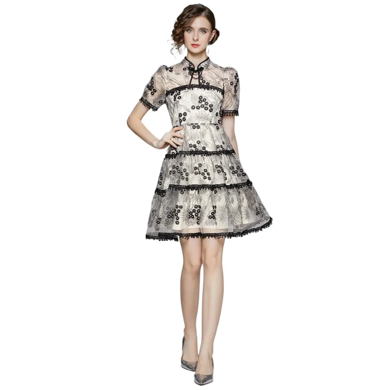 

Simgent Women Embroidery Dress Summer New 2022 Elegant A Line Mesh Mini Dresses Robe Femme Woman Clothing Vestidos SG27242