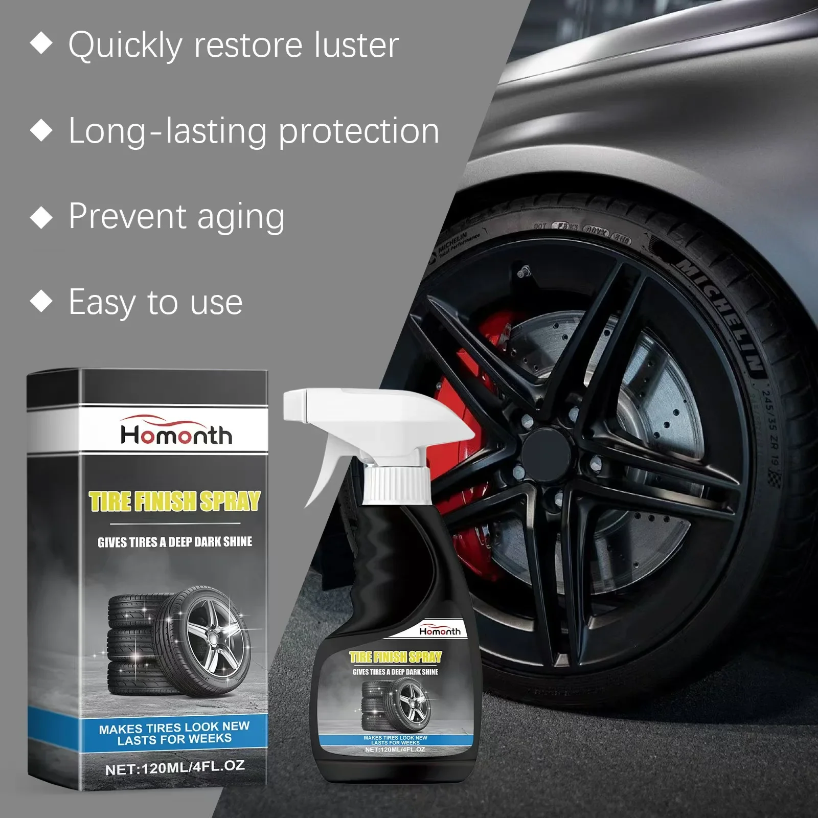 Car Tire Shine Spray Tyre Gloss Rubber Wheel Refurbishing Agent Coating Polishing Brightener Protection Cleaner TIMILKPROT