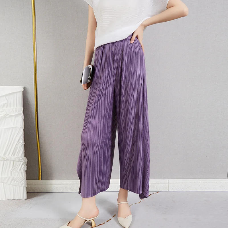 Miyake Pleated Trousers For Women 45-75kg 2022 Summer New Solid Color Solid Color Stretch Loose Irregular Casual Wide Leg Pants