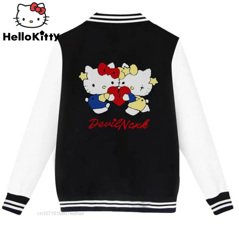 

Женская бейсбольная куртка Sanrio, Повседневная Свободная уличная одежда с принтом Hello Kitty, Осень-зима