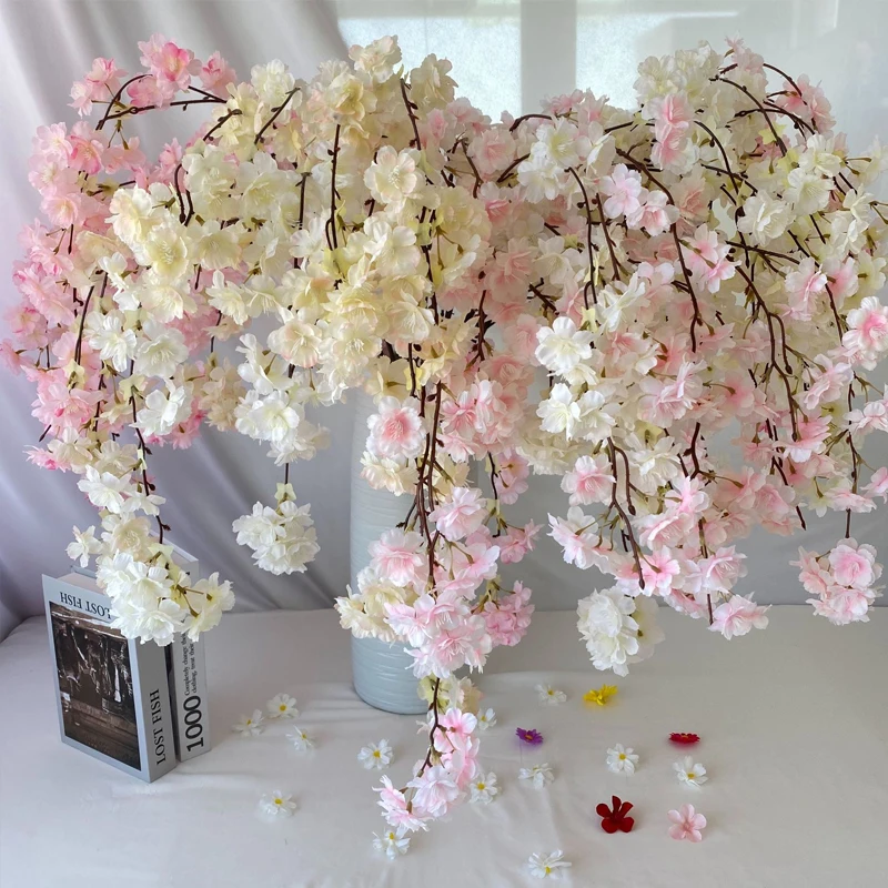 Розовый красный белый подвесной искусственный цветок ветка вишни украшение для