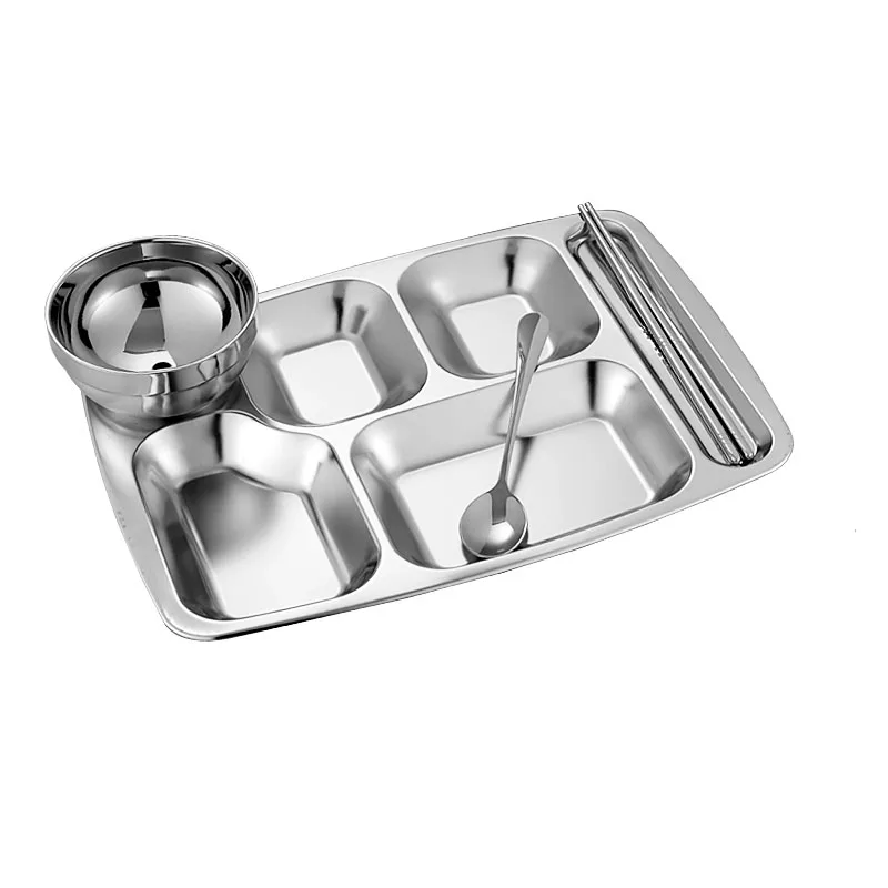 

Fast Food Plate Five-grid Six-grid Dining Hall School Stainless Steel Plate