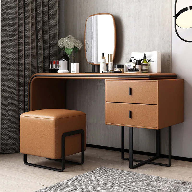 

Italian Simple Luxury Bedroom Dressing Table Makeup Mirror Dressing Stool Dresser 0.8 M Small Dressing Table Beautiful High-End