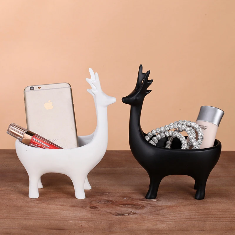 

21CM Nordic Geometric Deer Decoration Resin Crafts Ornament Desktop Storage Box Entrance Key Living Room Home Decoration Storage
