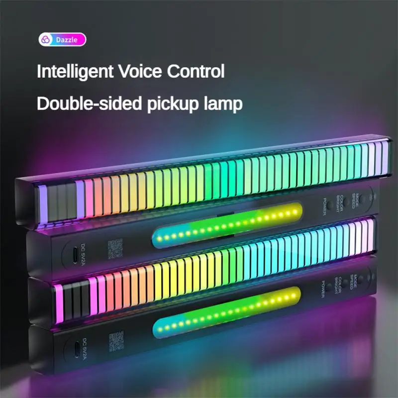 

RGB Voice-Controlled Desktop Atmosphere Light 64LEDs Lamp LED Computer Car Spectrum Music Rhythm Light Cool 3D Pickup Light