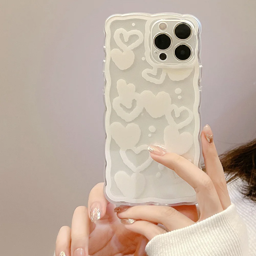 

Fashion Cute Laser Heart Back Pattern Phone Case For IPhone 13 11 12 Pro Max X XR 7 8 Plus SE XS Transparent protect Back Cover
