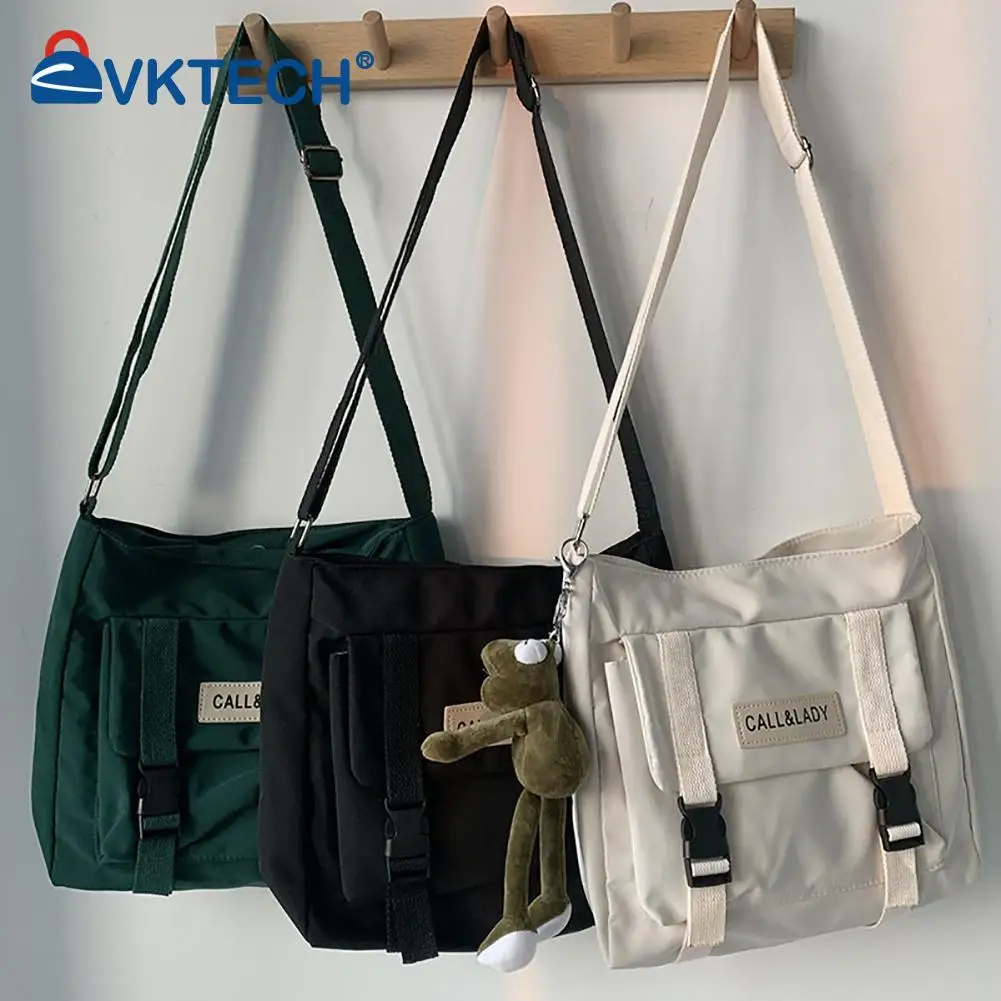 

Casual Japanese Vintage Nylon Messenger Bag Pure Large Capacity Waterproof Shoulder Bag Solid Color School Student Crossbody Bag