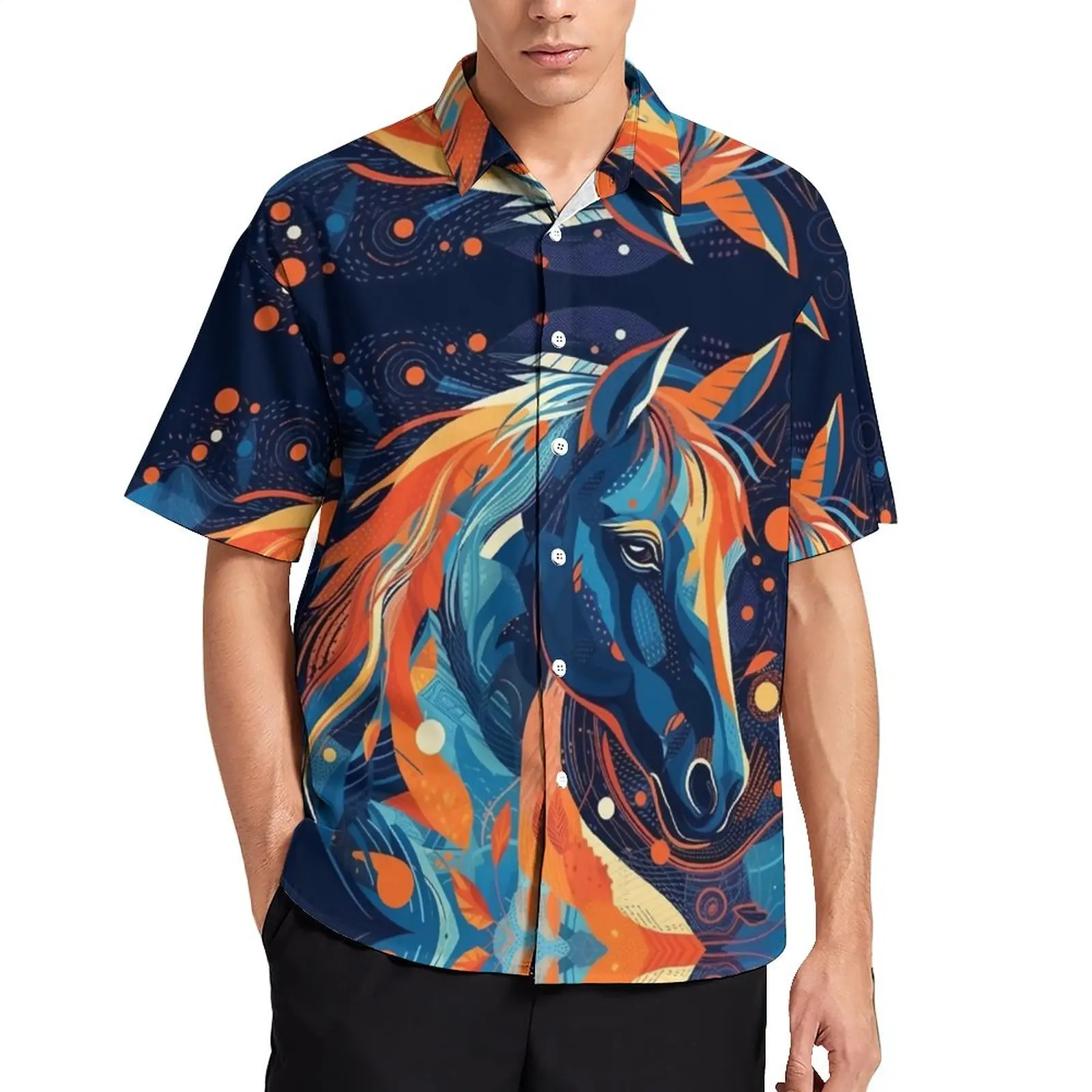

Horse Blouses Man Abstraction Illustration Casual Shirts Hawaiian Short Sleeve Design Y2K Oversized Beach Shirt Birthday Gift