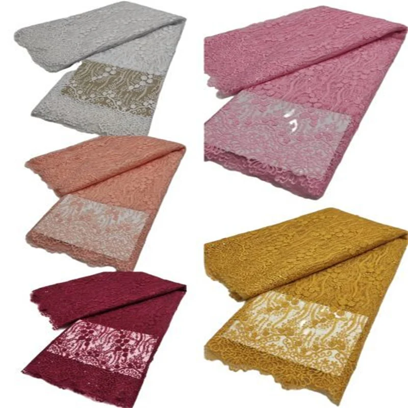 

Latest Yellow African Sequins Lace Fabric French Mesh Laces High Quality 2021 Nigerian Lace Fabric For Party Sew