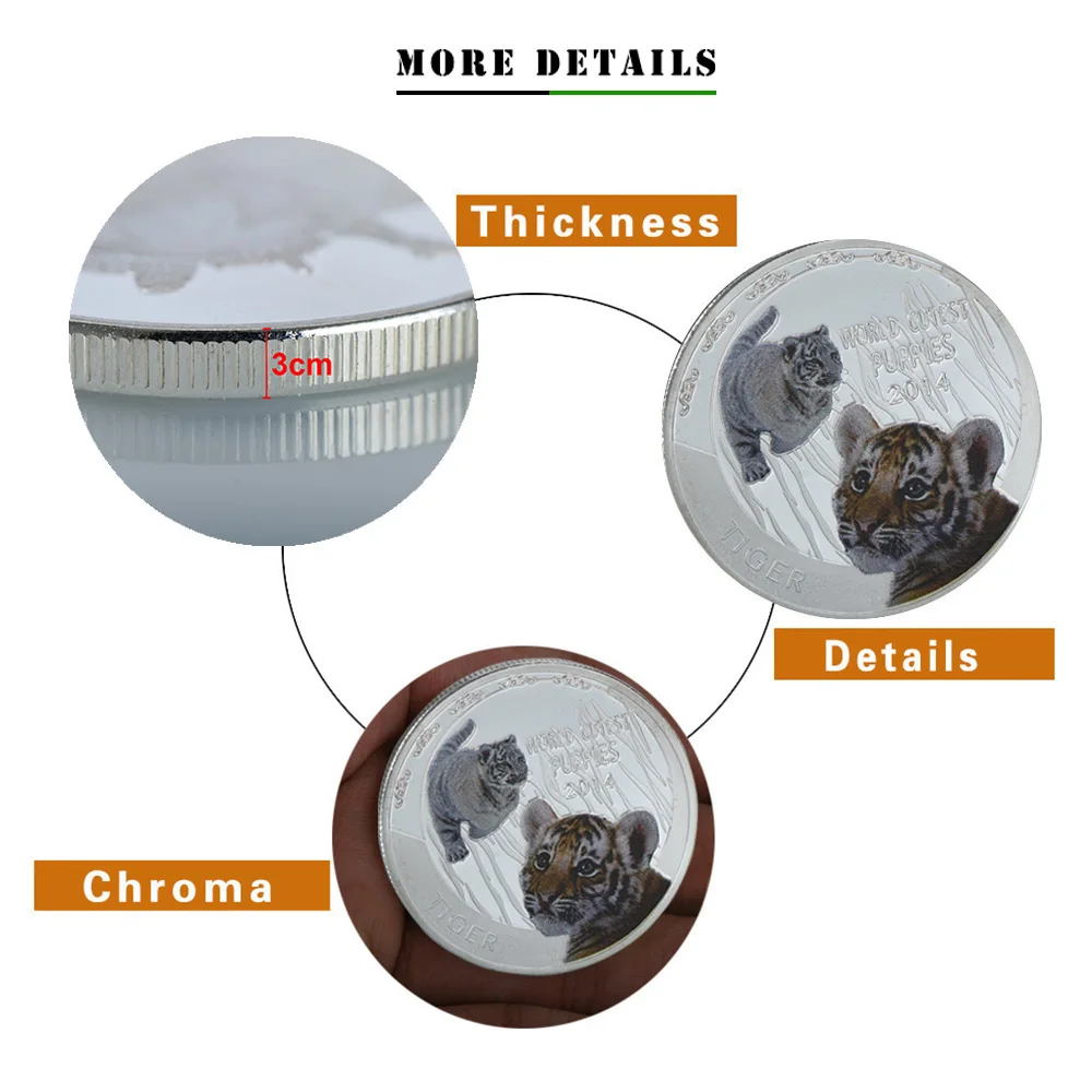 Серебряная монета за один доллар дизайнерская с изображением тигра животных