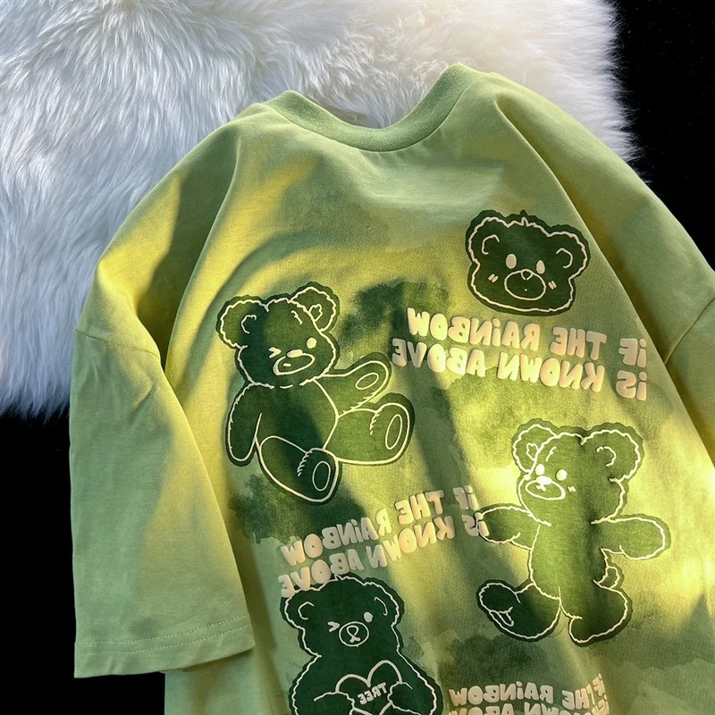 

Женская футболка с коротким рукавом, зеленая свободная футболка в американском ретро-стиле с мультяшным графическим принтом и надписью, летняя одежда в стиле гранж