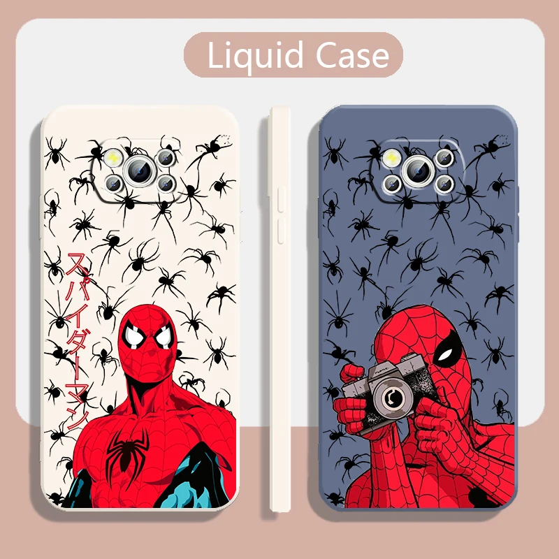 

Marvel Spider-man hero Case For Xiaomi Mi Poco X4 X3 C40 C3 M4 M3 F4 F3 GT Pro NFC 5G Soft Liquid Rope Phone Cover