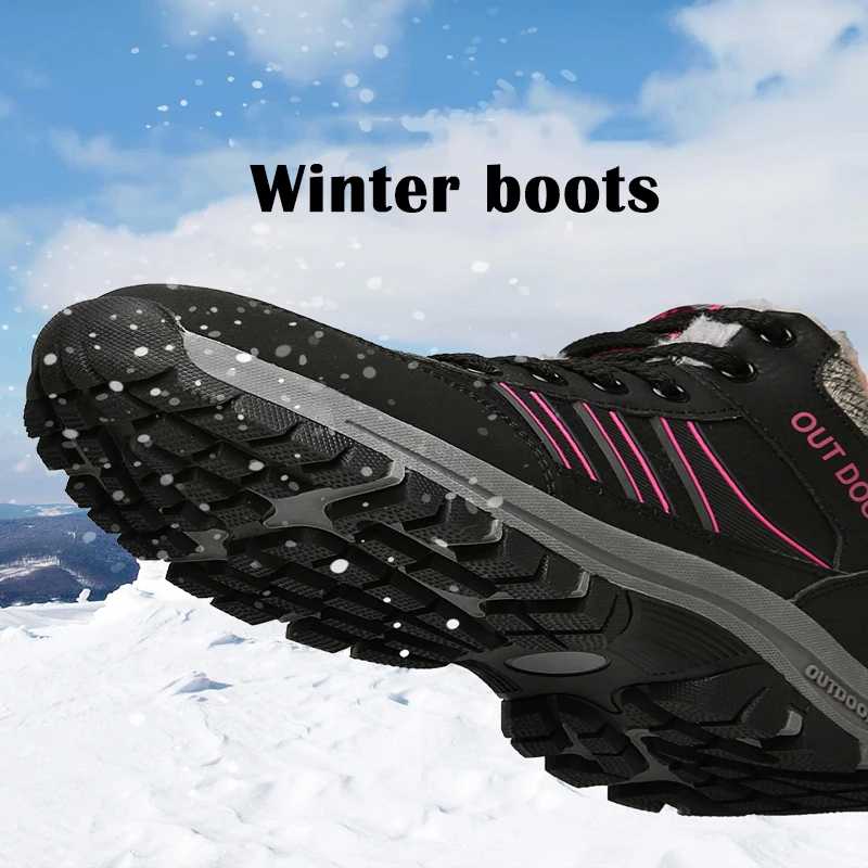 Outdoor Winter Sneakers For Men 2022 New Keep Warm Snow Botas Hombre Winter Boot Leather Lace Up Hunting Tourism Mountain Shoes