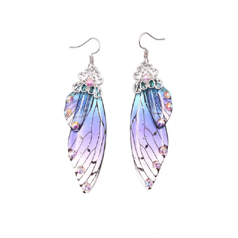 

Andralyn S925 Silver Ear Hook Butterfly High-end Temperament Super Fairy Long Eardrop Cicada Wings Gradient Color Fresh Earrings