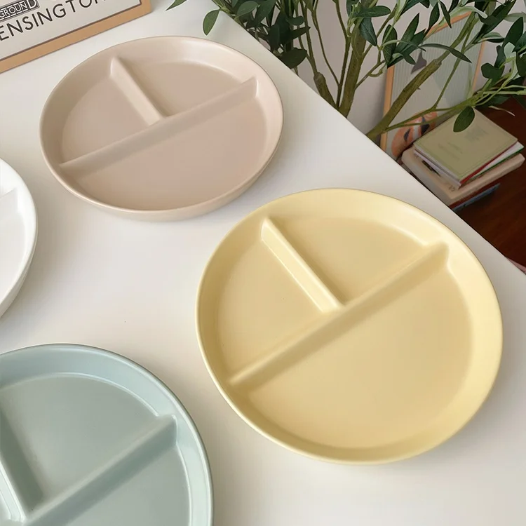 LadyCC Korean Matte Round Dining Plate Ceramic Three Grid Fruit Breakfast Flat Children's | Дом и сад