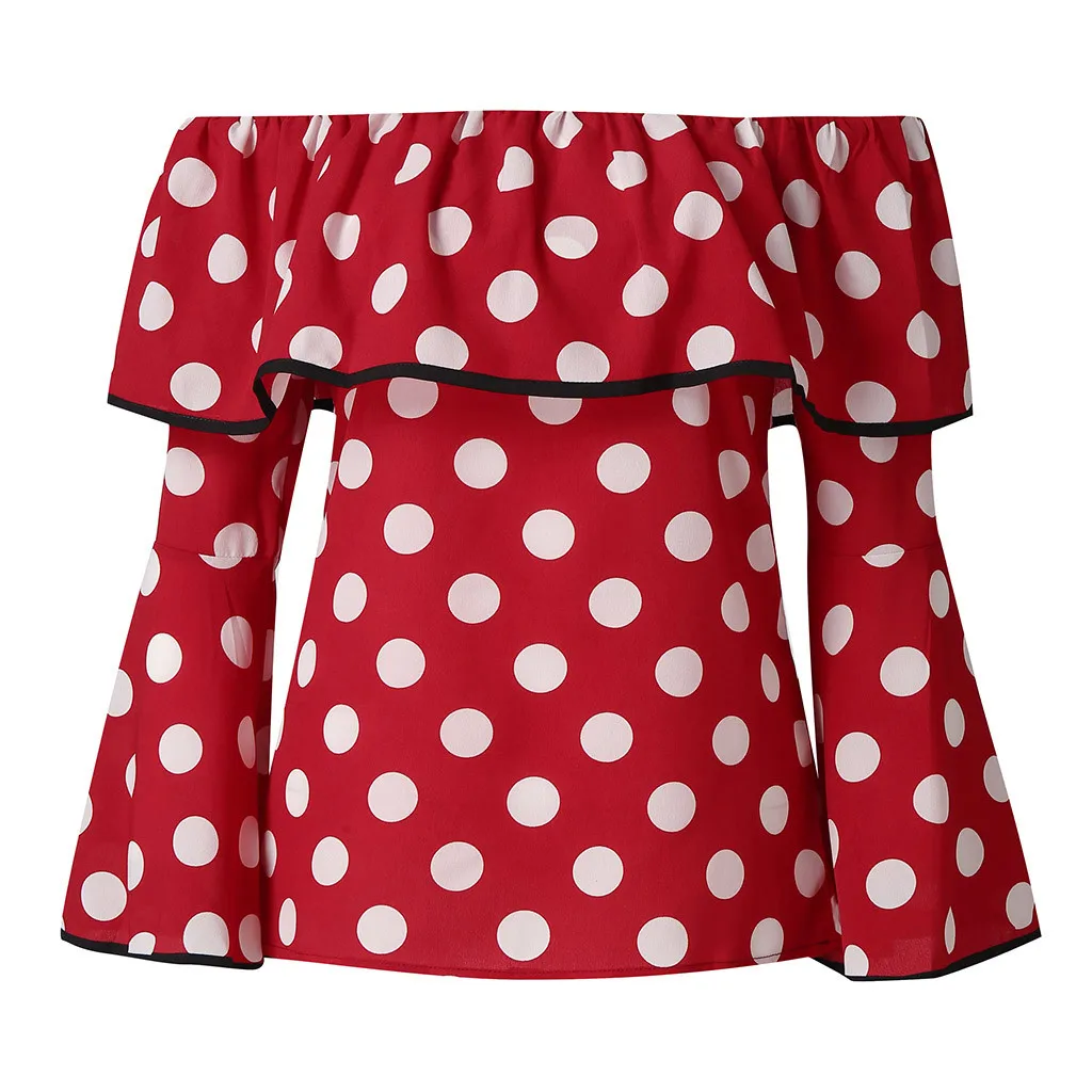 

Женская шифоновая блузка в горошек с открытыми плечами