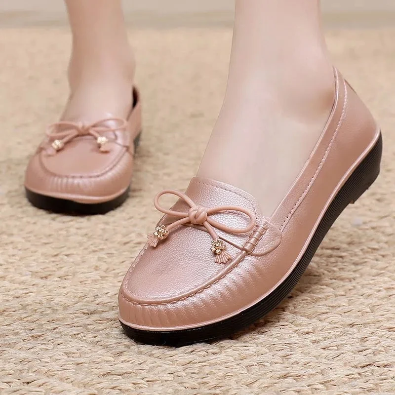 2022 New Loafers Fashion Ladies Flat Shoes Soft Leather Comfortable Women Moccasins Bowknot Shallow Flats Female Non-slip Shoes